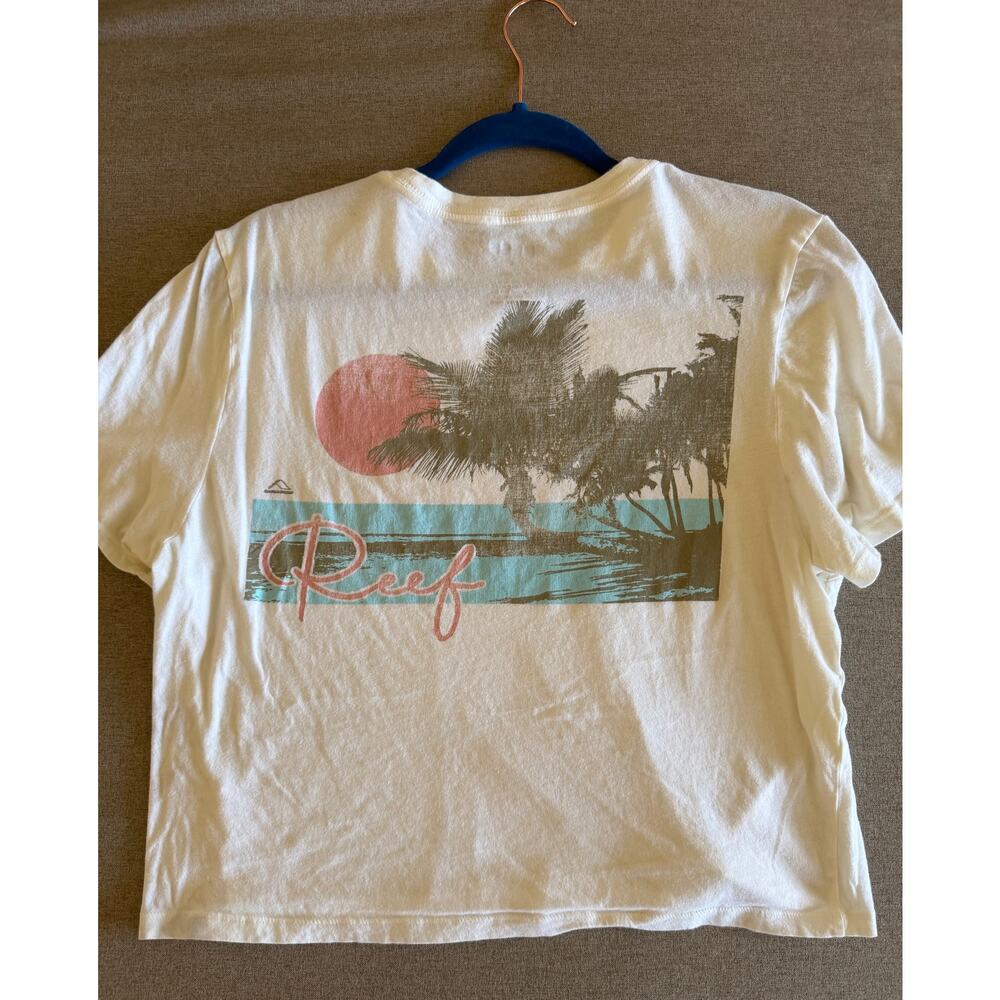 Reef Women's Palm Tree Sunset Graphic Crop Top - White - Size Large